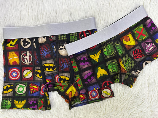 Superheroes logos couples matching underwear boxer and boxer