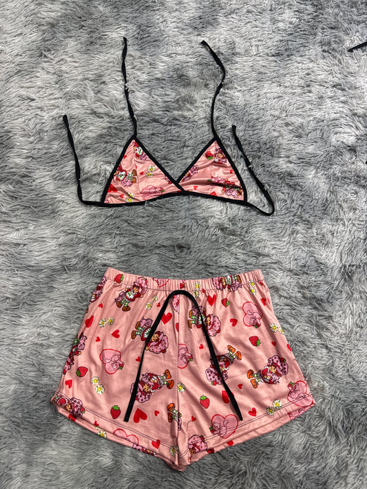 Strawberry Shortcake Pink Hearts With Cat Matching Top & Short