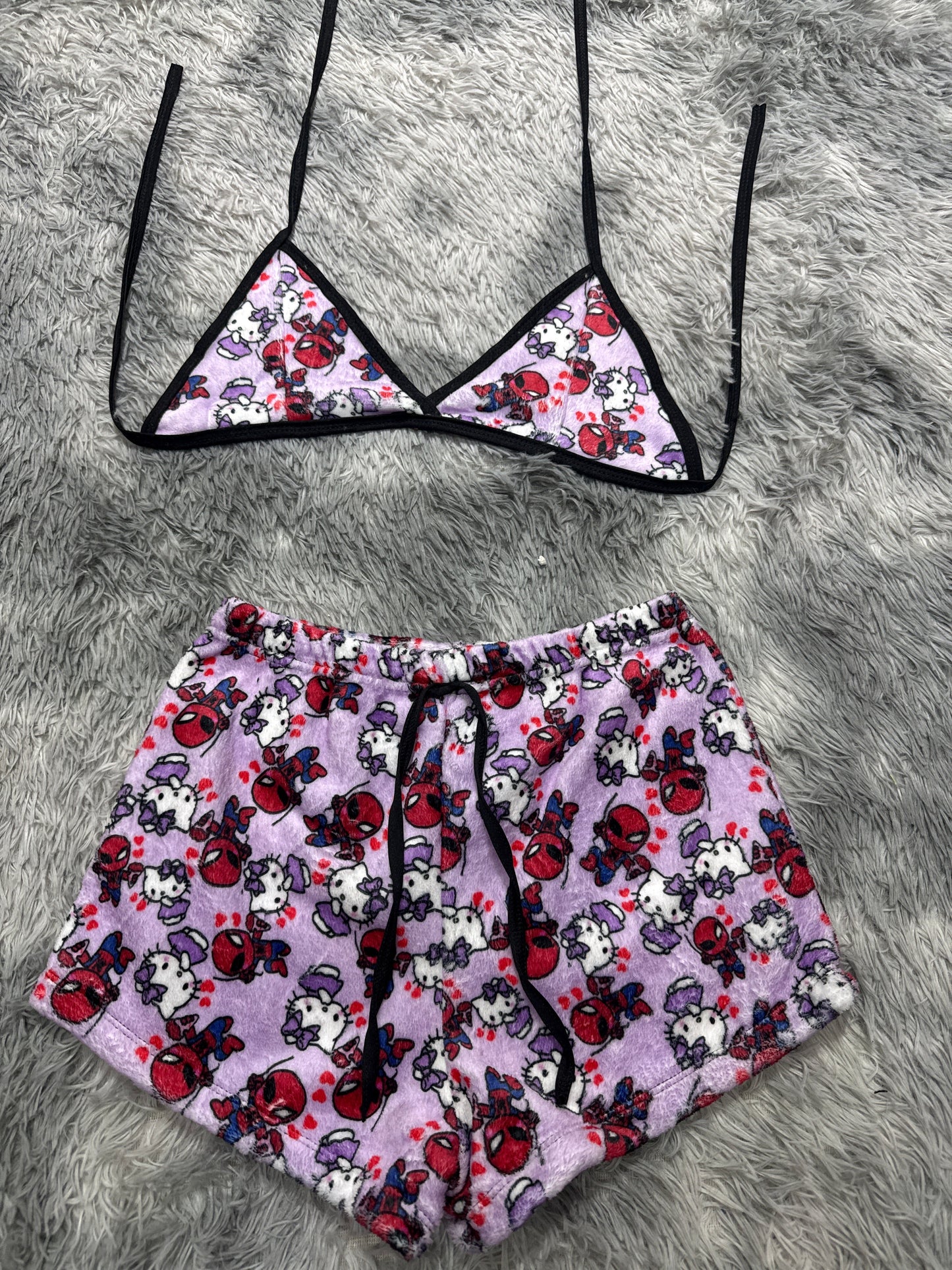 Kitty Spider-Man Background Purple Matching Top & Short - Fundies