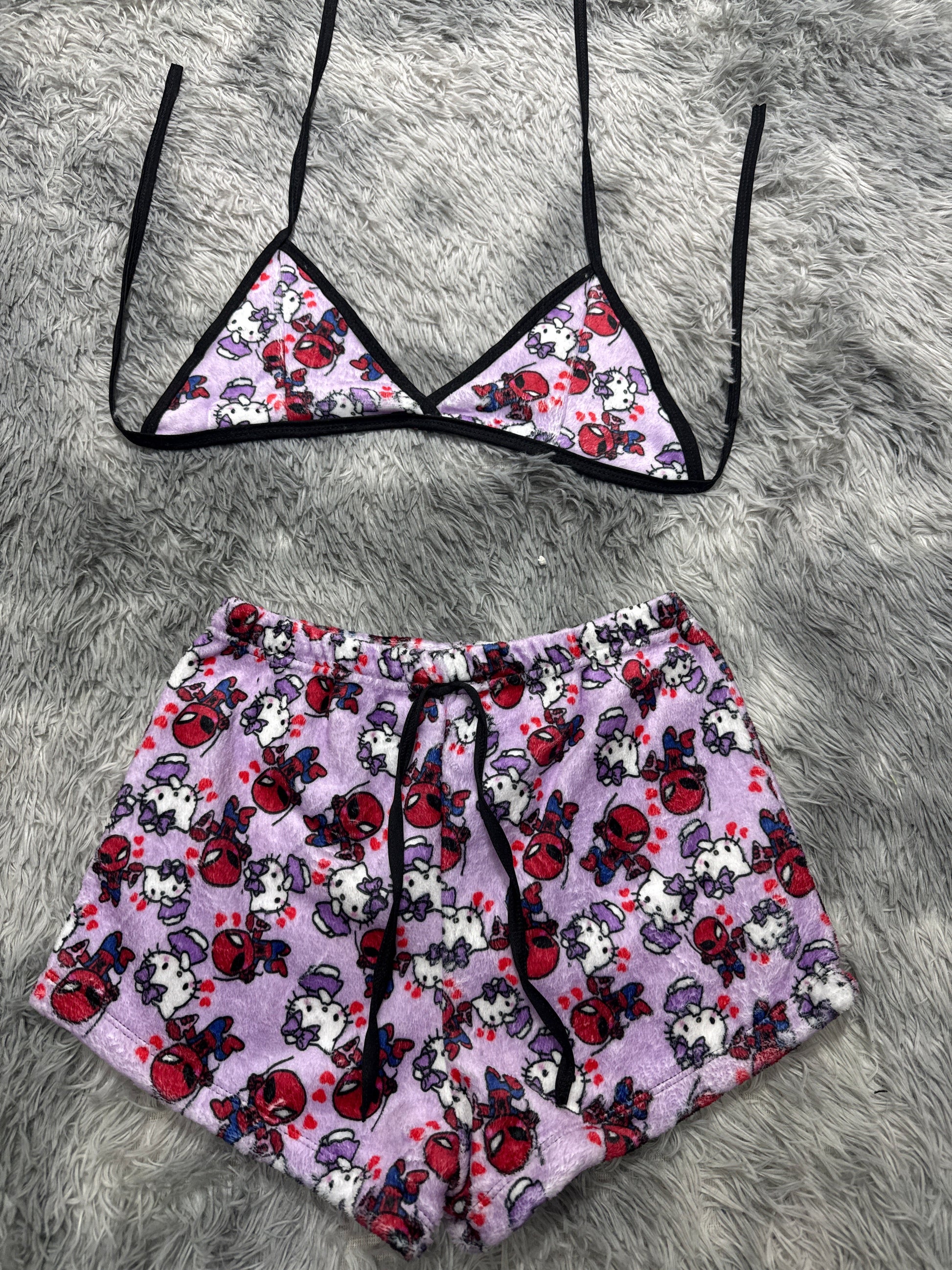 Kitty Spider-Man Background Purple Matching Top & Short - Fundies