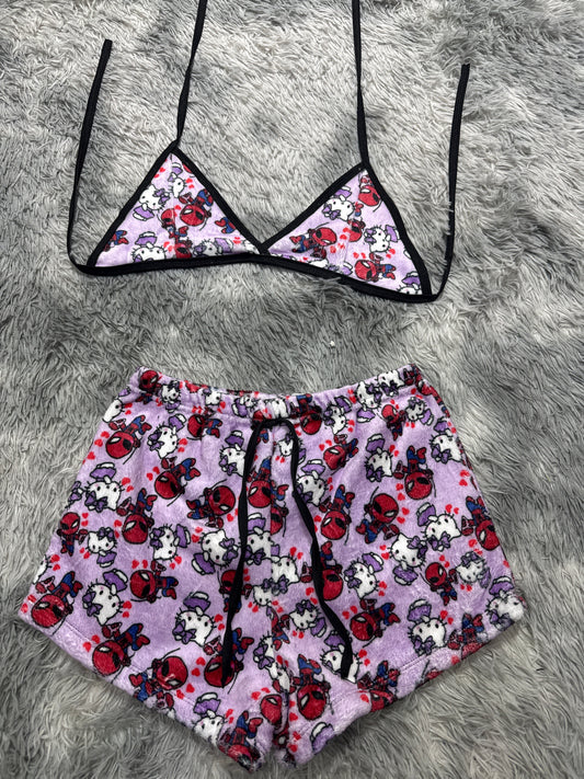 Kitty Spider-Man Background Purple Matching Top & Short - Fundies