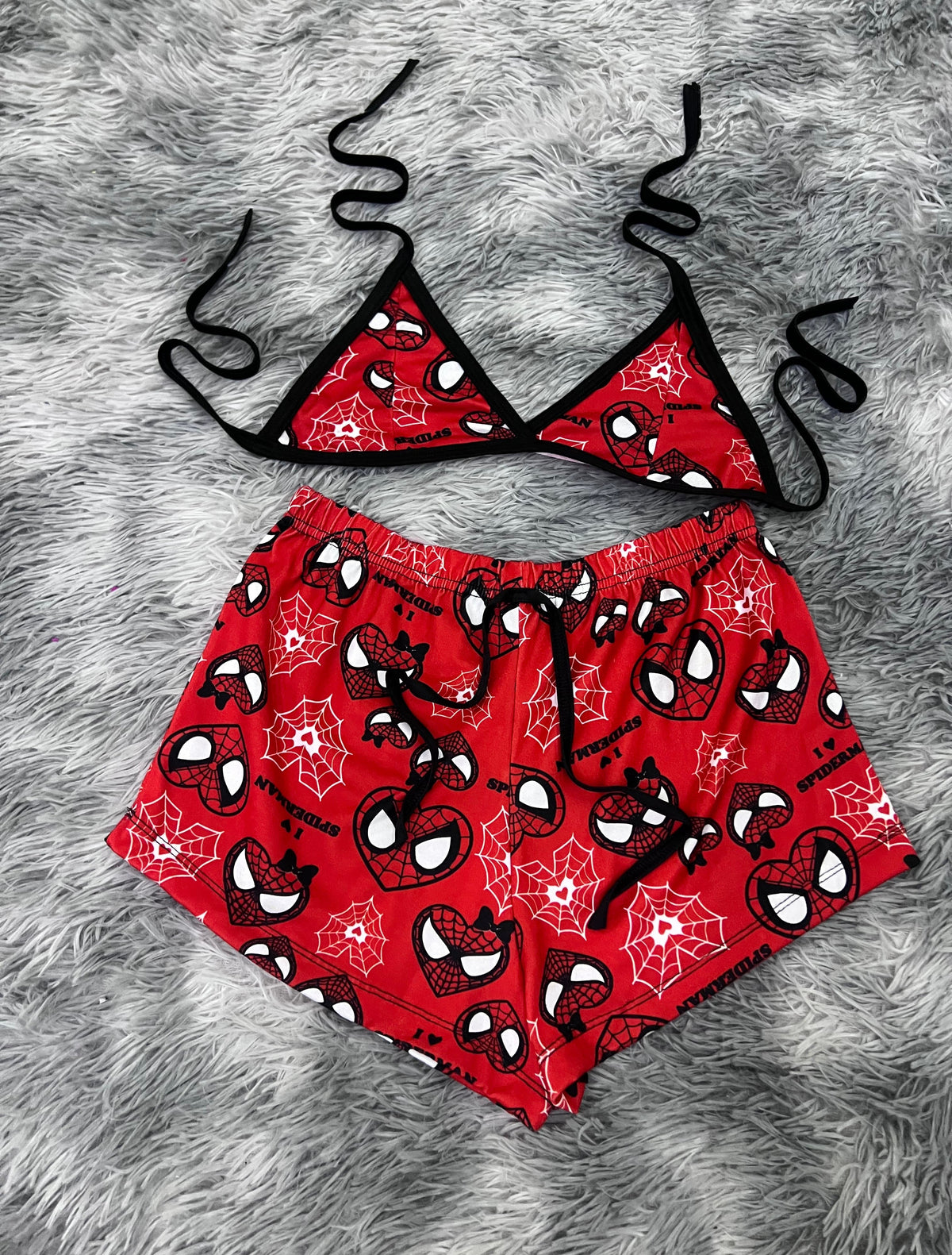 SpiderKitty Heart Red Brush Matching Top & Short
