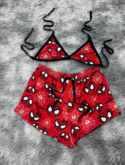 SpiderKitty Heart Red Brush Matching Top & Short