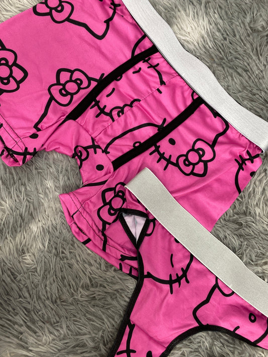 Hello Kitty Outline Black Background Pink Duo With Thong