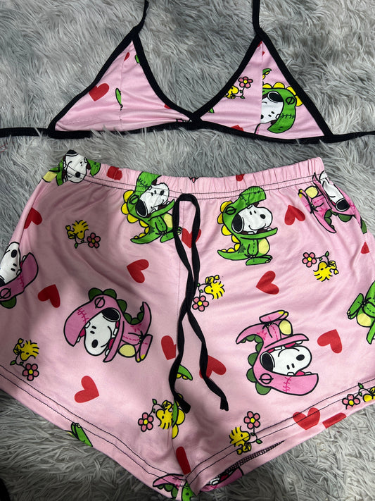 Snoopy Dinosaurio Brush Matching Top & Short - Fundies