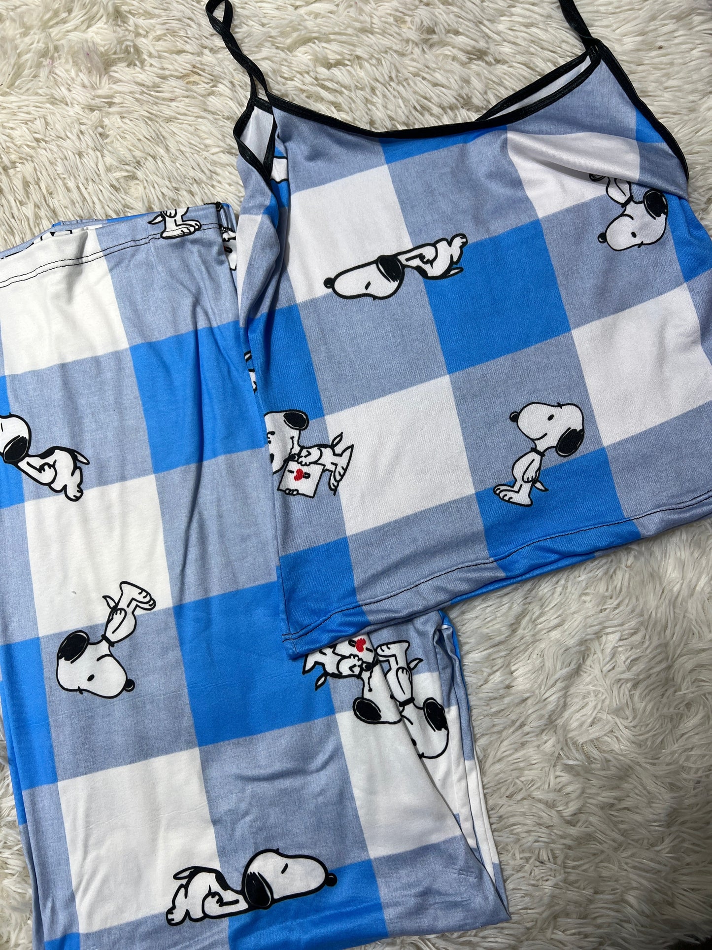 Snoopy Plaid Blue Women's Pajama Set - Fundies