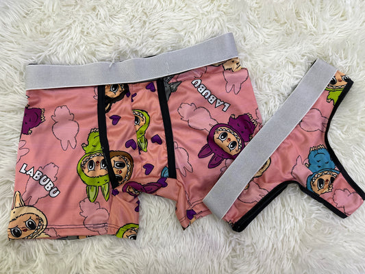 Labubu pink couples matching underwear