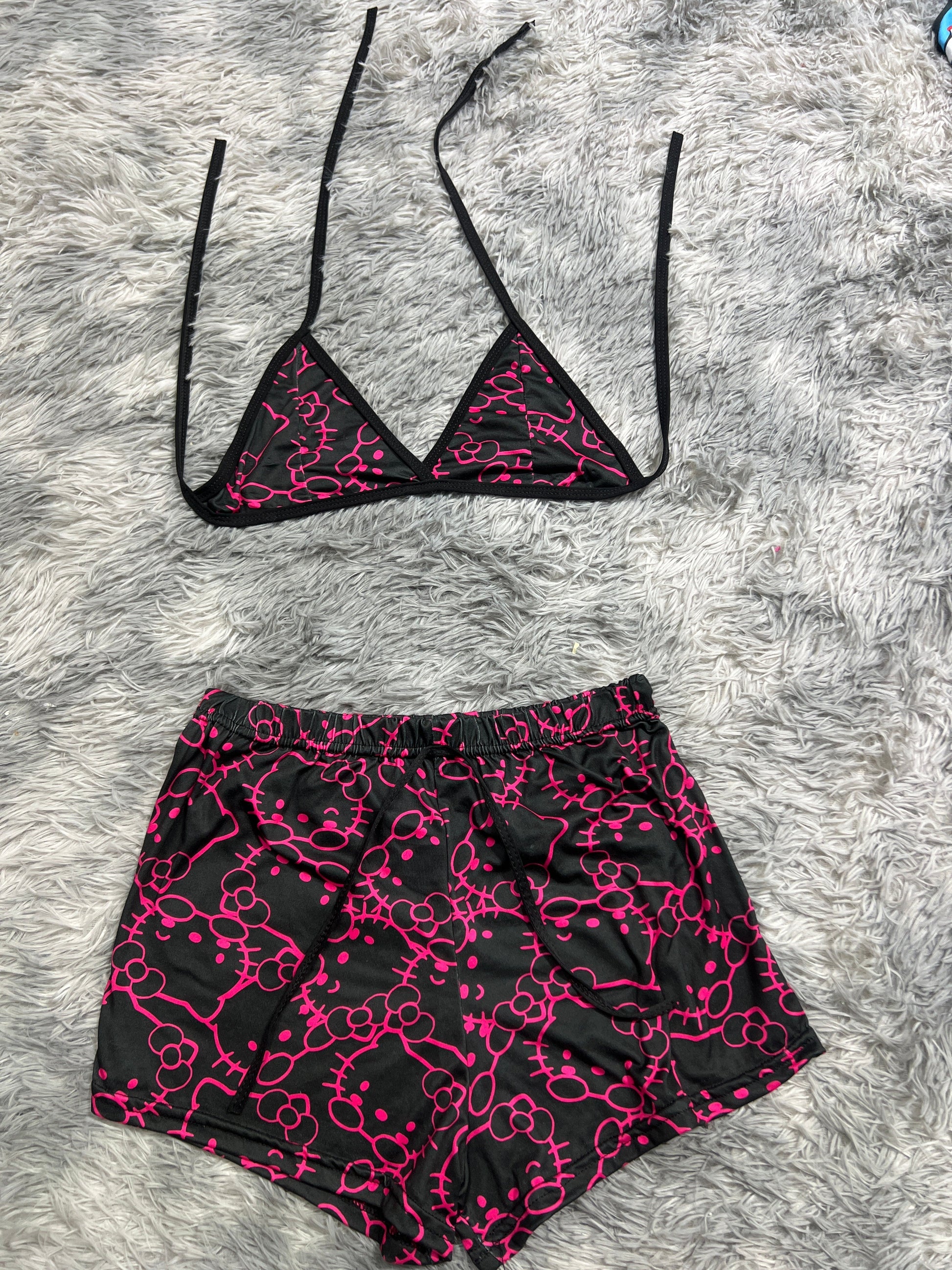 Hello Kitty Black And Pink Brush Matching Top & Short - Fundies