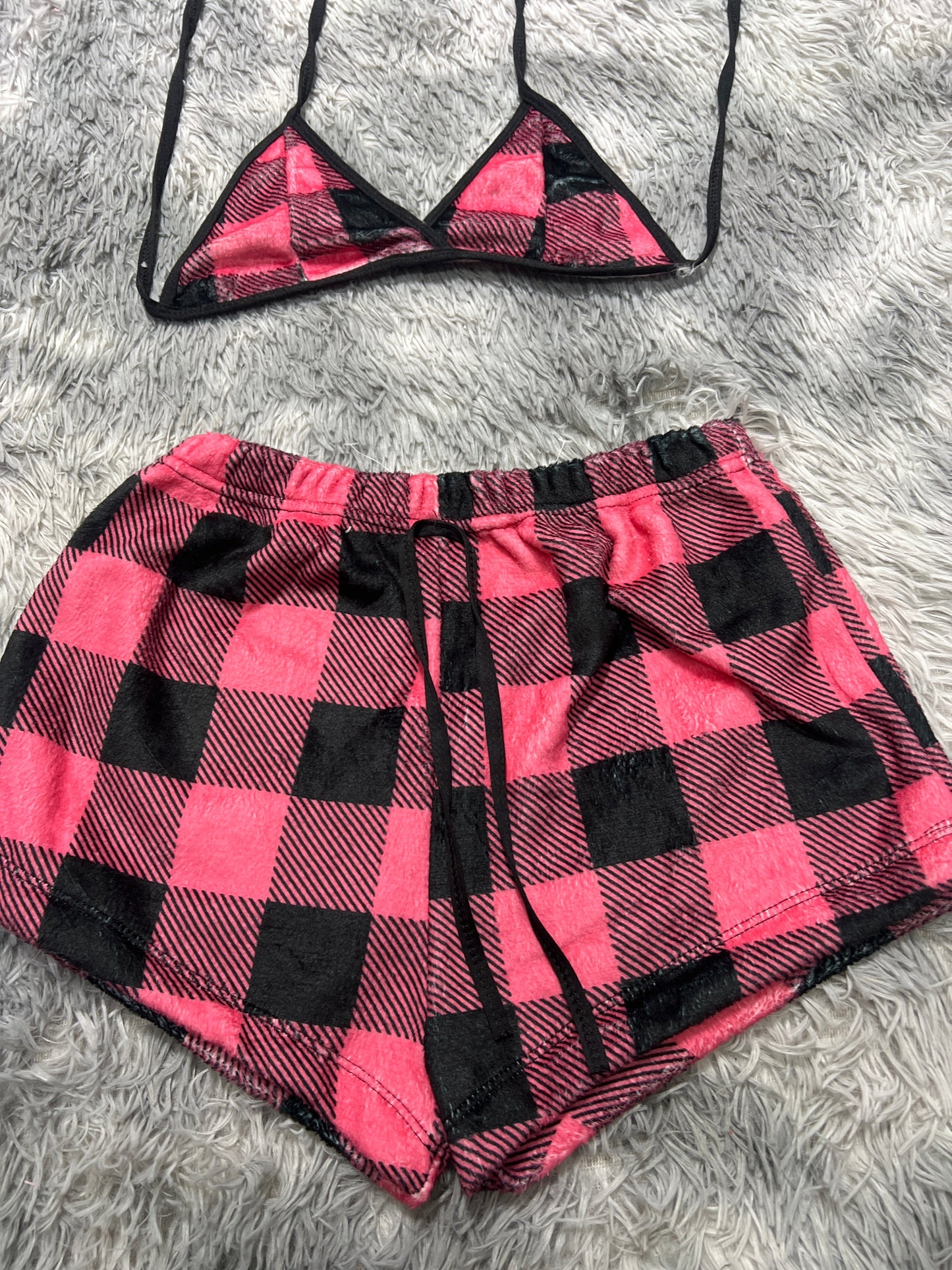 Plaid Pink Afelpad Matching Top & Short - Fundies
