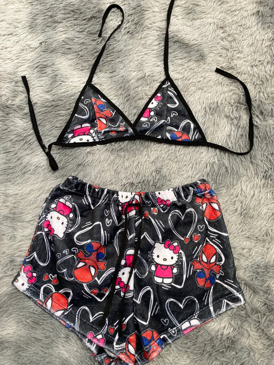 Spider Kitty Plush Top & Shorts Set