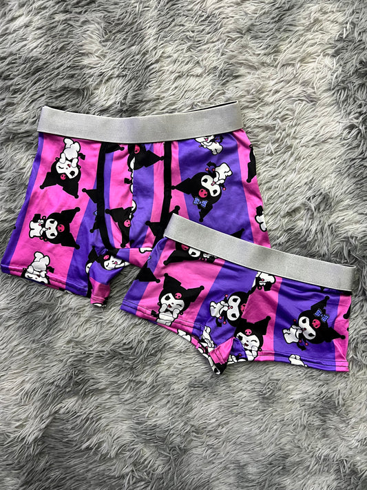Kuromi purple/pink stripes matching boxer underwear