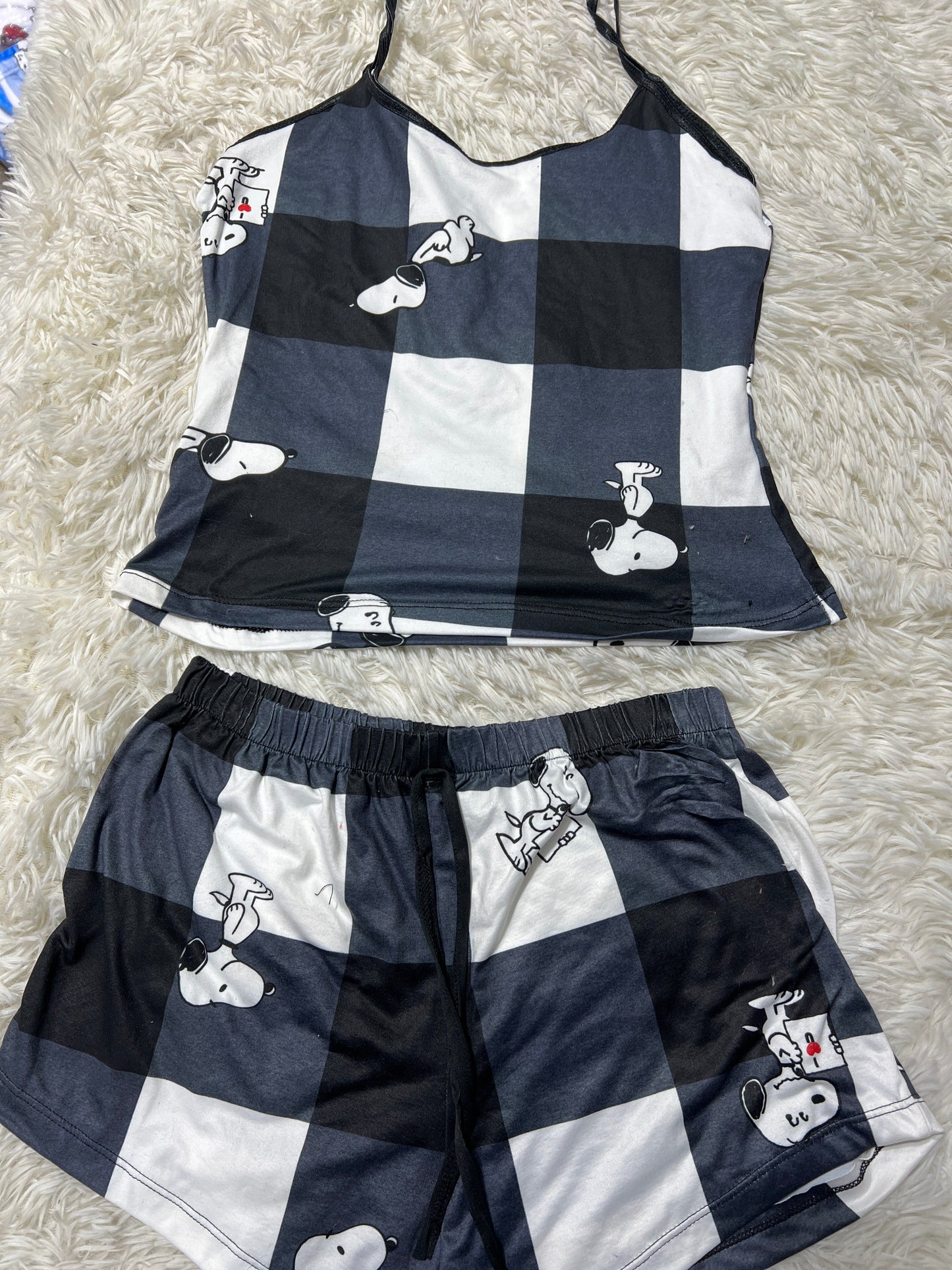 Snoopy Plaid Black Women's Pajama Set - Fundies