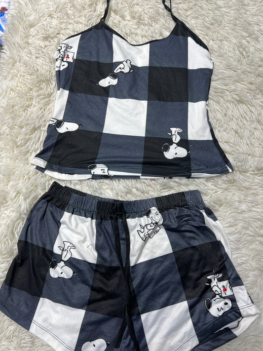 Snoopy Plaid Black Women's Pajama Set - Fundies