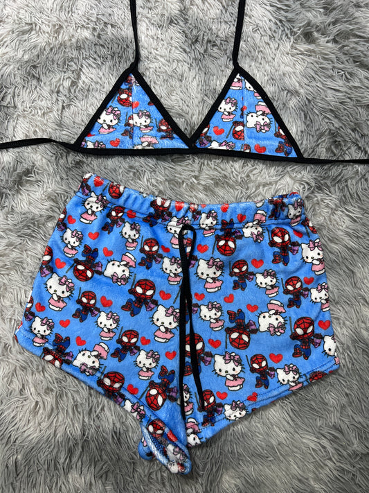 Shorts Pajama Set spider kitty blue