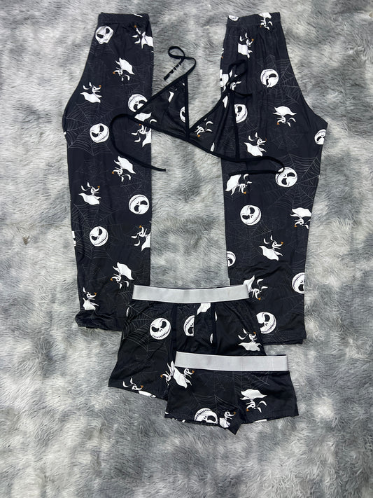 Jack and zero cobwebs black background Halloween 5 pcs pajama duo