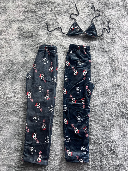 Hello Kitty And Kuromi Background Black Halloween Matching Plushie PJs - Fundies