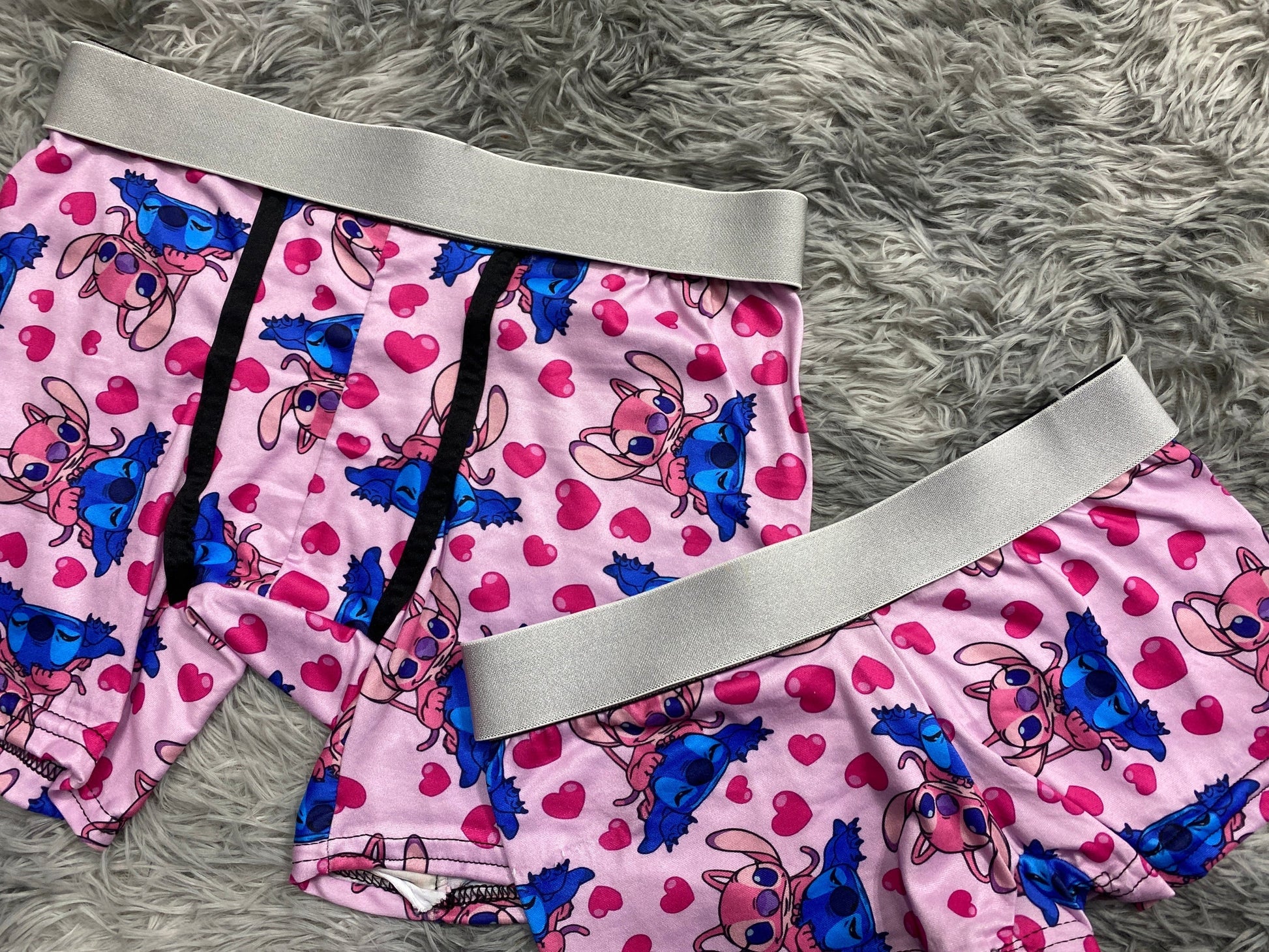 Stitch With His Girlfriend Background Pink Matching Boxers - Fundies