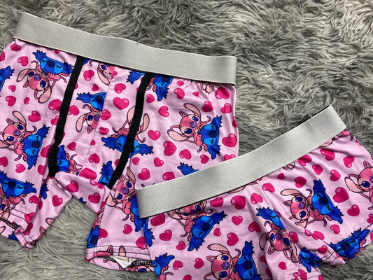 Stitch With His Girlfriend Background Pink Matching Boxers - Fundies