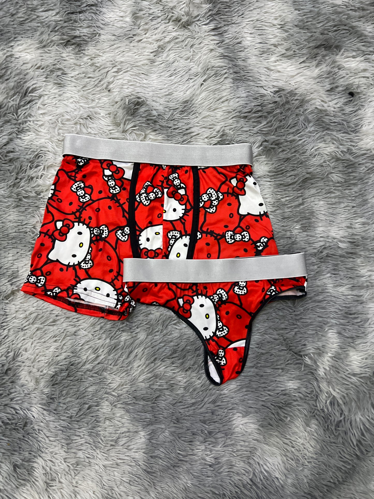 Kitty faces red Background matching couples underwear