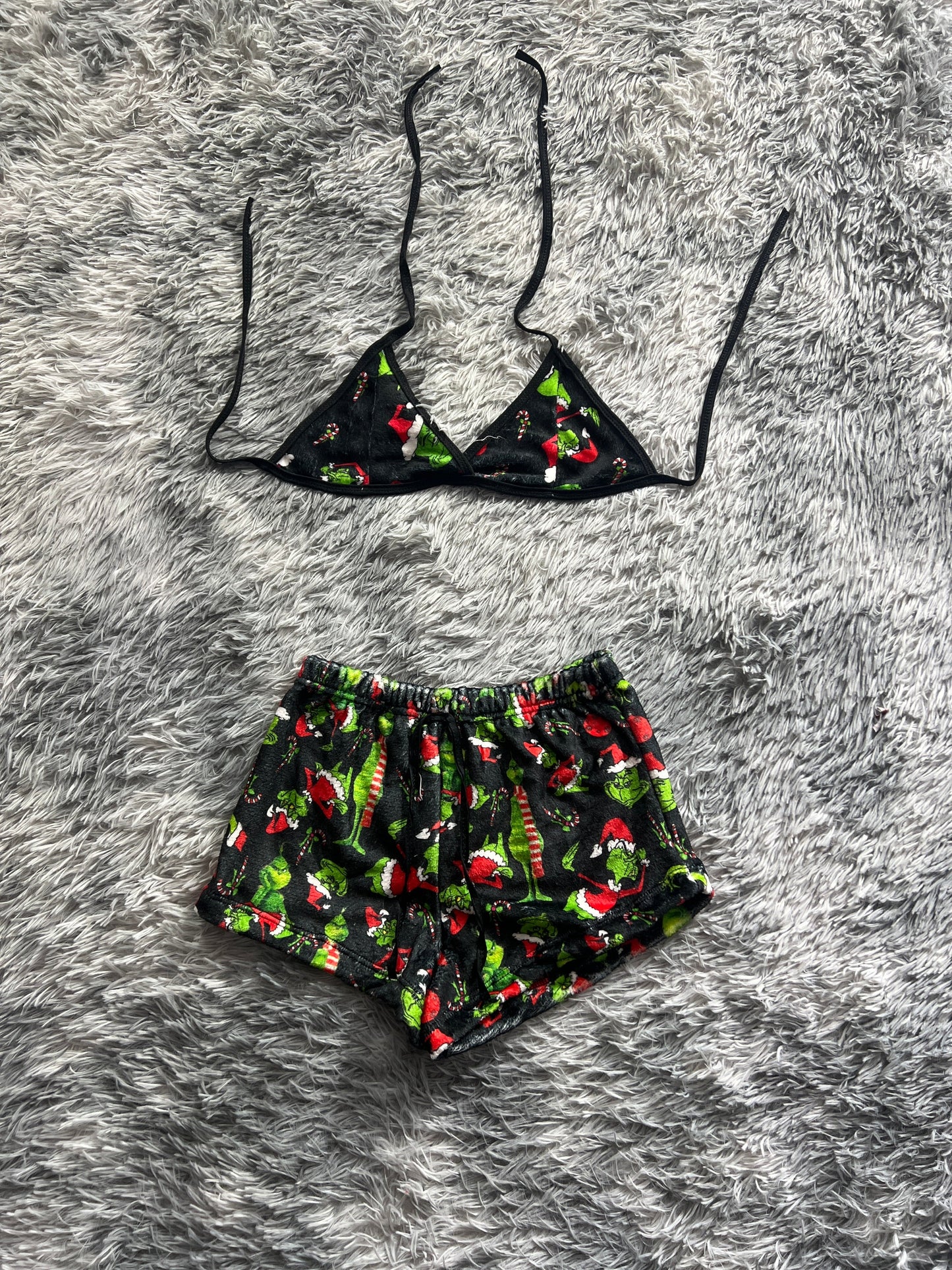 The Grinch Christmas Background Black Matching Top & Short - Fundies