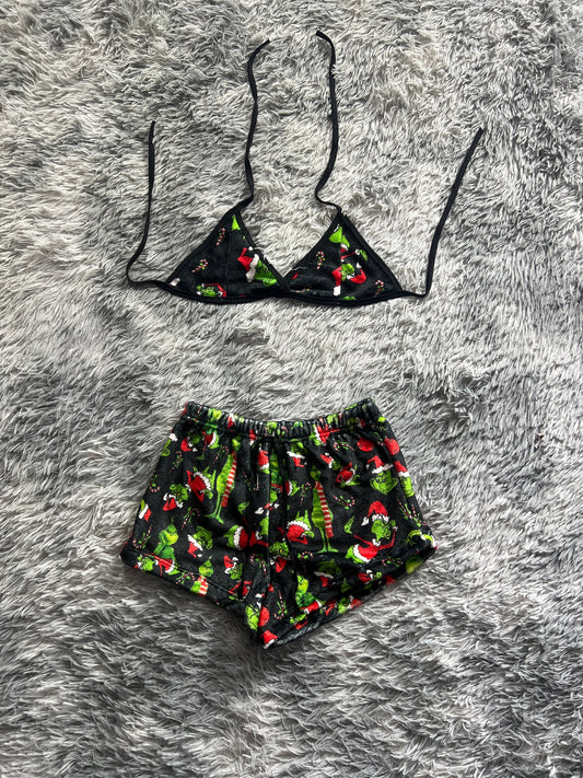 The Grinch Christmas Background Black Matching Top & Short - Fundies