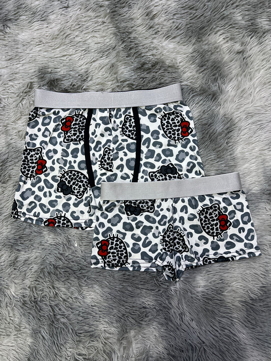Kitty animal print matching couples boxer underwear