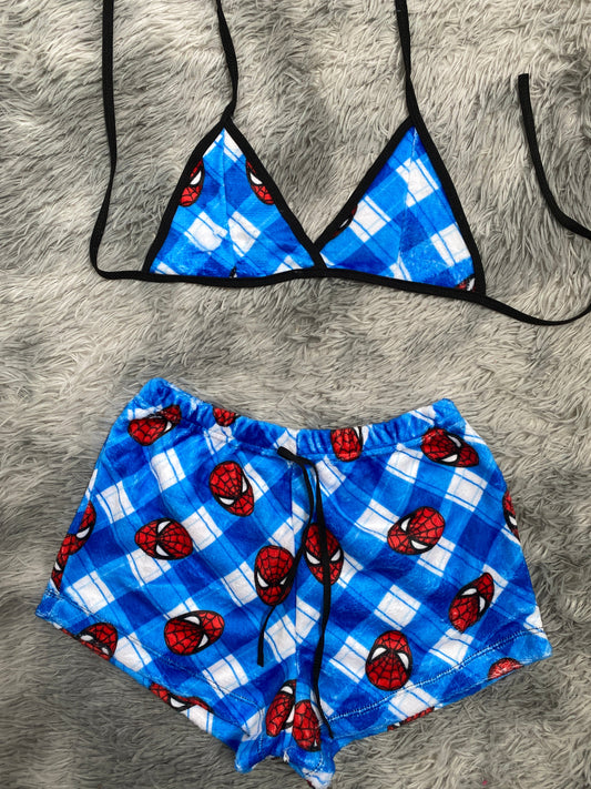 Spider-Man Blue Plaid Plush Top & Shorts Set