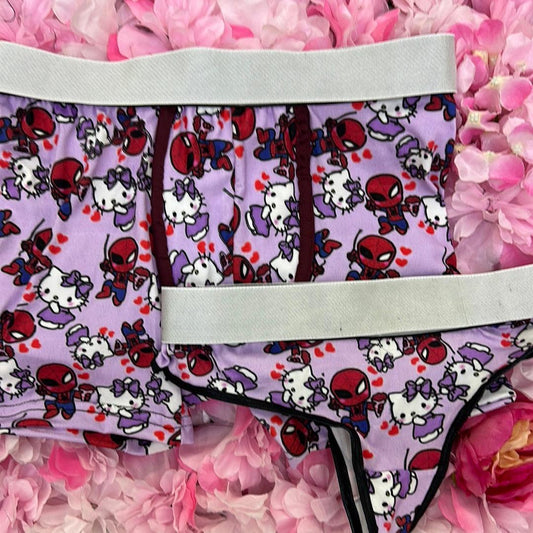 Hello kitty and spiderman background purple matching couples underwear - Fundies