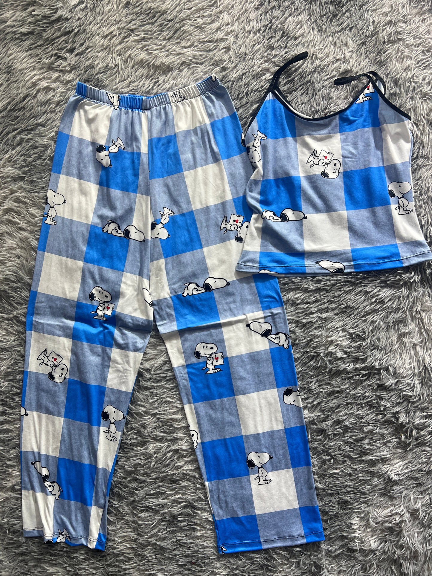 Snoopy Plaid Blue Women's Pajama Set - Fundies
