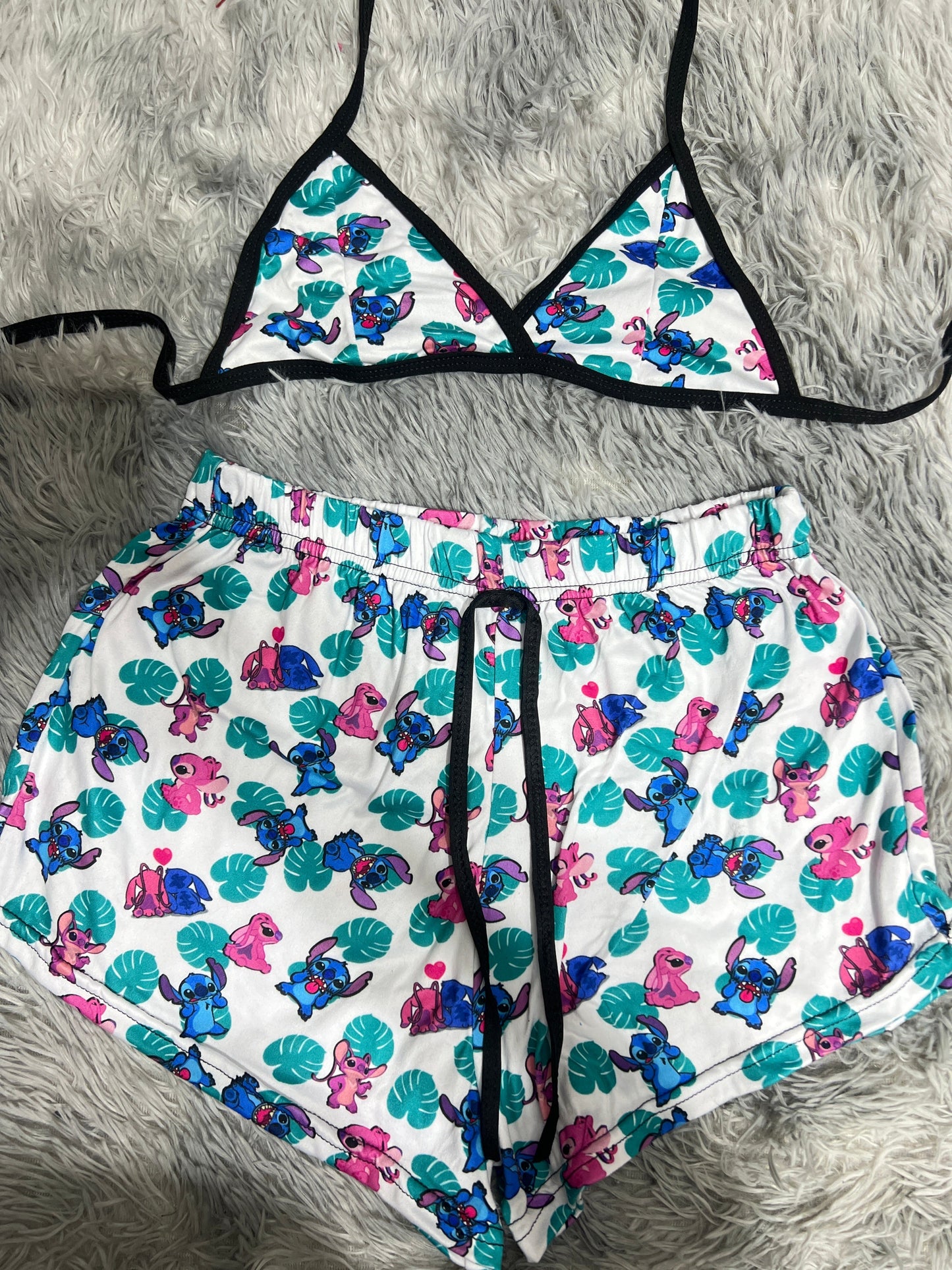 Stitch And His Girlfriend Brush Matching Top & Short - Fundies