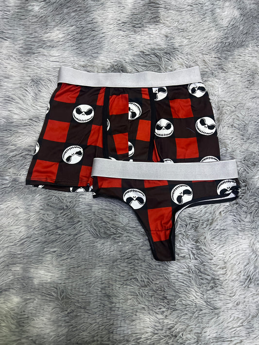 Jack painting red and brown Halloween matching underwear LOL