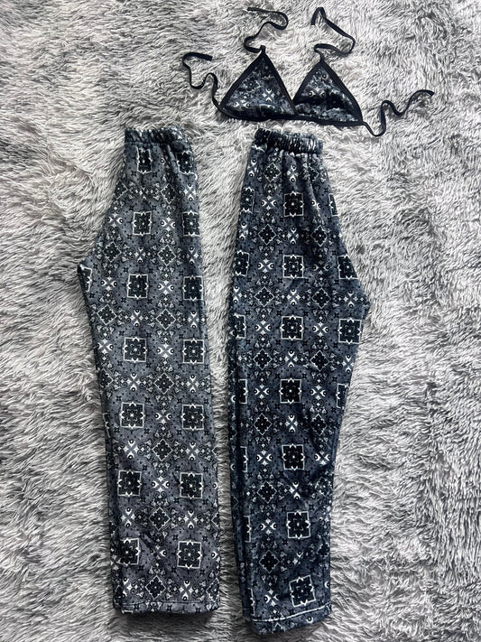 Bandana Gray With Black And White Matching Plushie PJs - Fundies