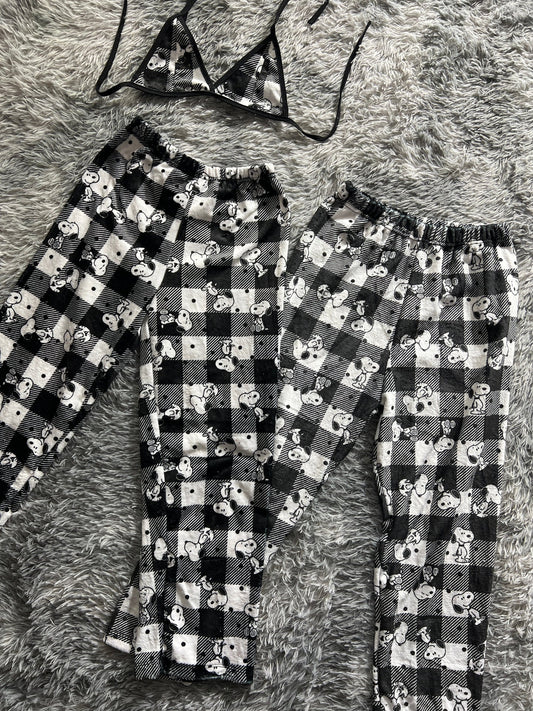 Snoopy Checkered And Little Dots Matching Plushie PJs - Fundies