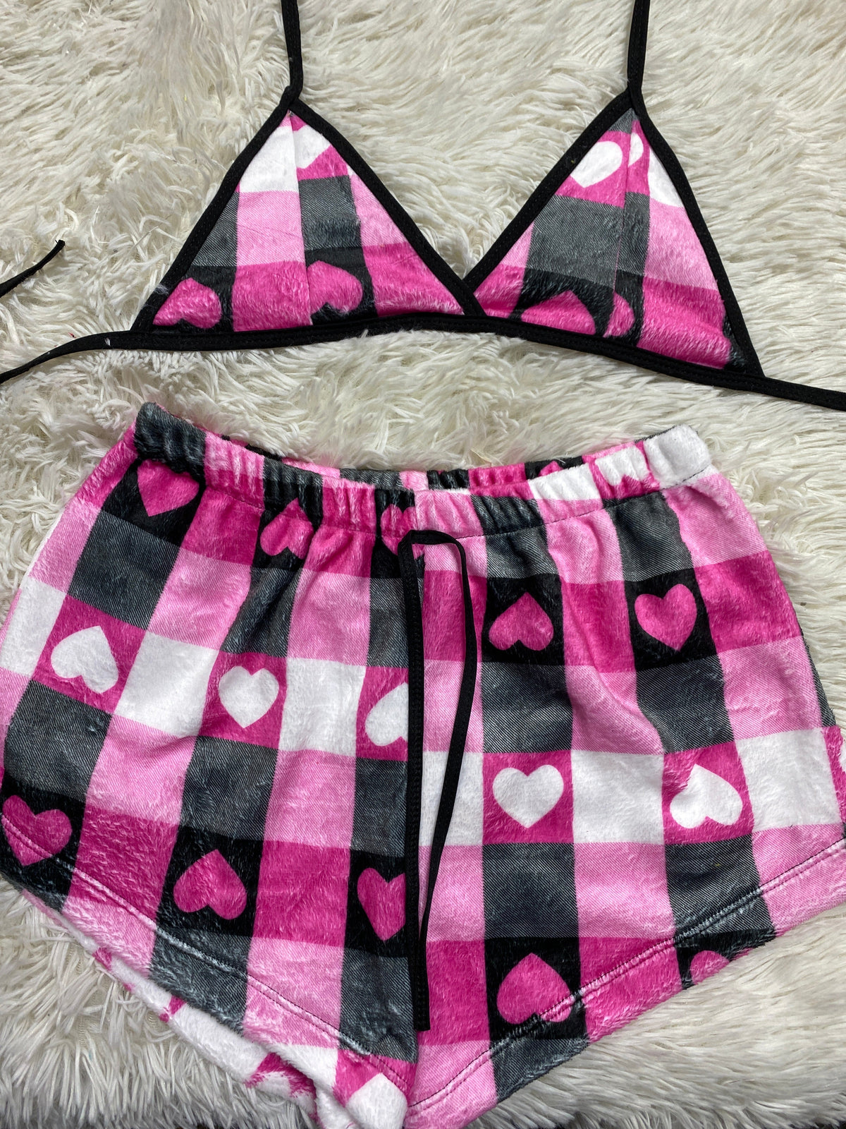 Plaid Hearts Pink & Black Matching Top & Short