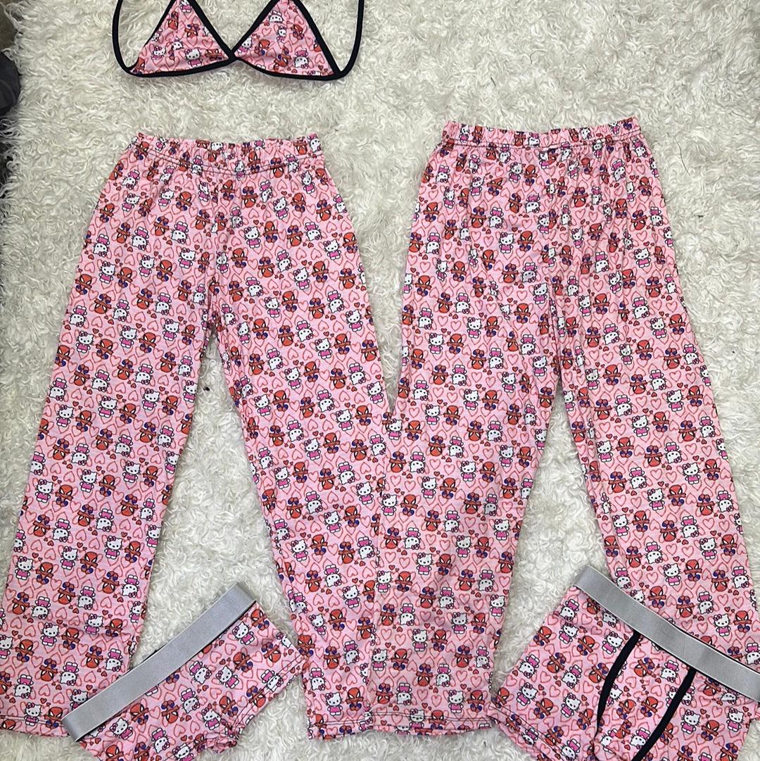 Hello kitty and spider man pink 5 pcs pajama duo - Fundies