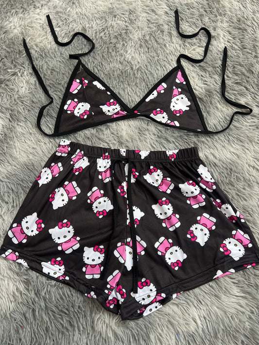 Hello Kitty Background Black Matching Top & Short