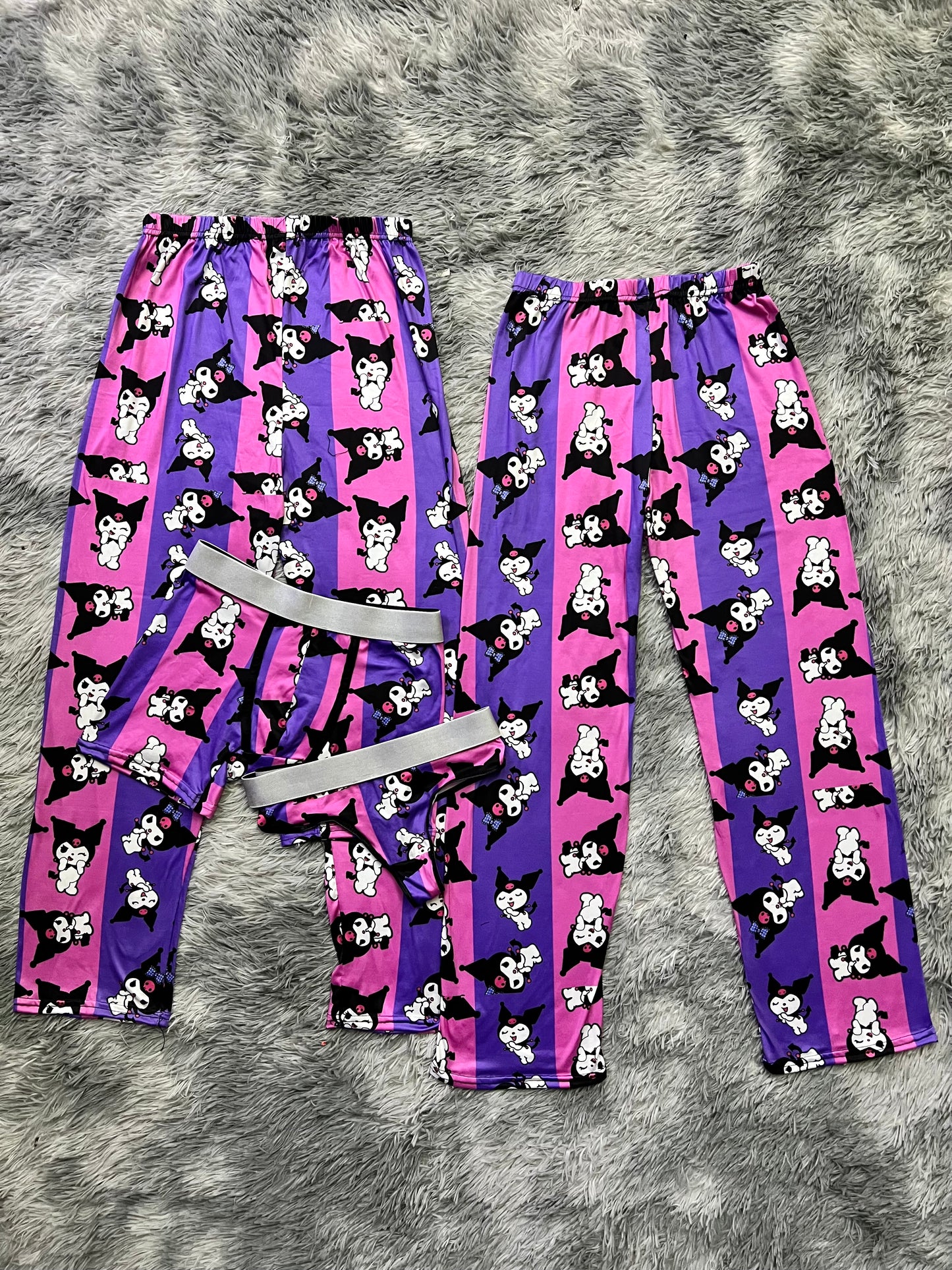 Kuromi purple/pink stripes background 5 pcs pajama duo