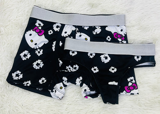 Hello Kitty Pink bun and Flowers Black matching couples underwear