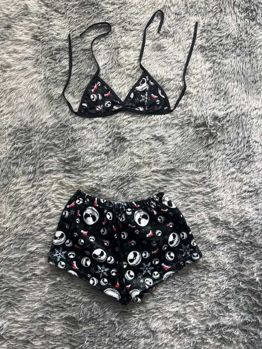 The Strange World Of Jack Christmas Background Black Matching Top & Short - Fundies