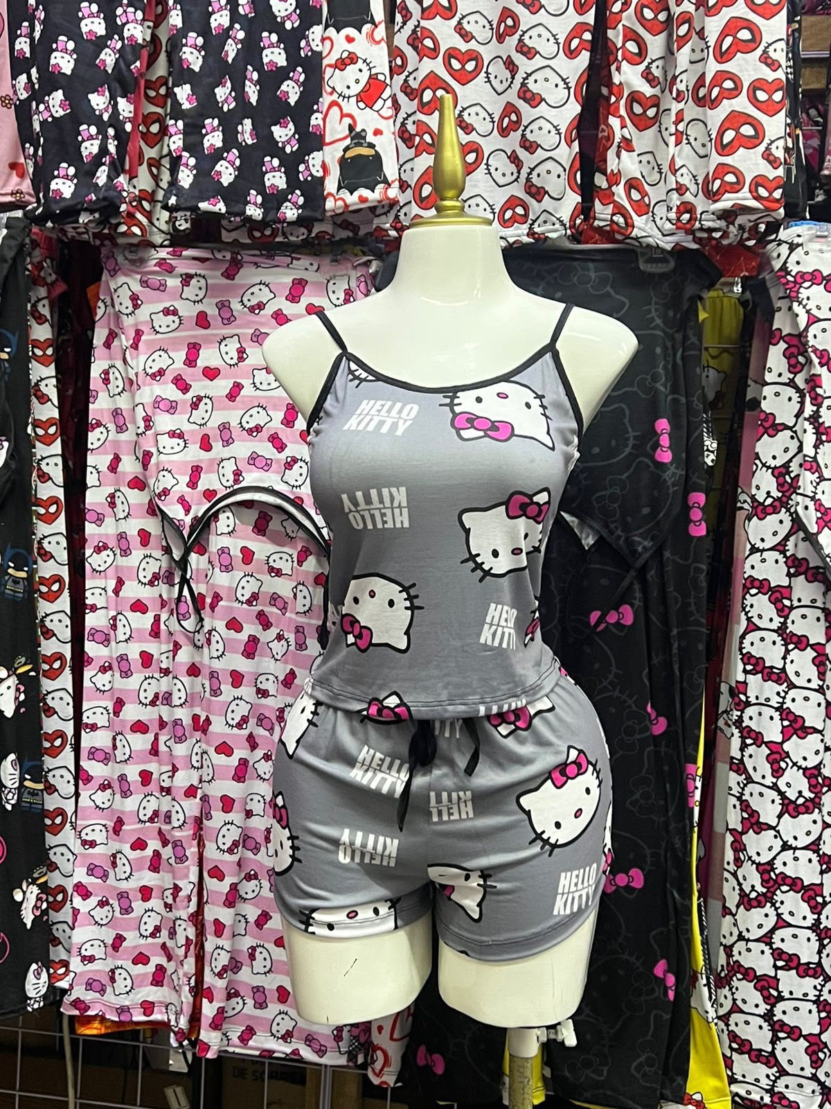 Hello Kitty Faces Gray Women's Pajama Set