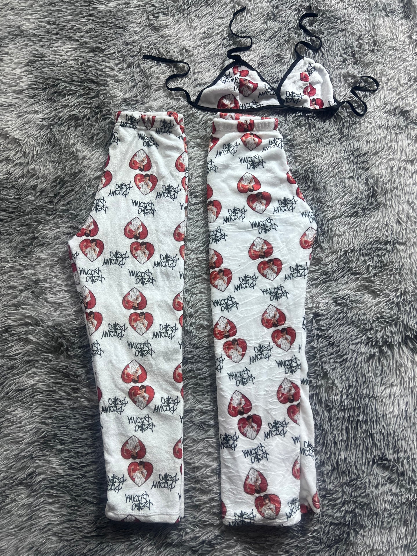 Peso Pluma Heart Background White Matching Plushie PJs - Fundies