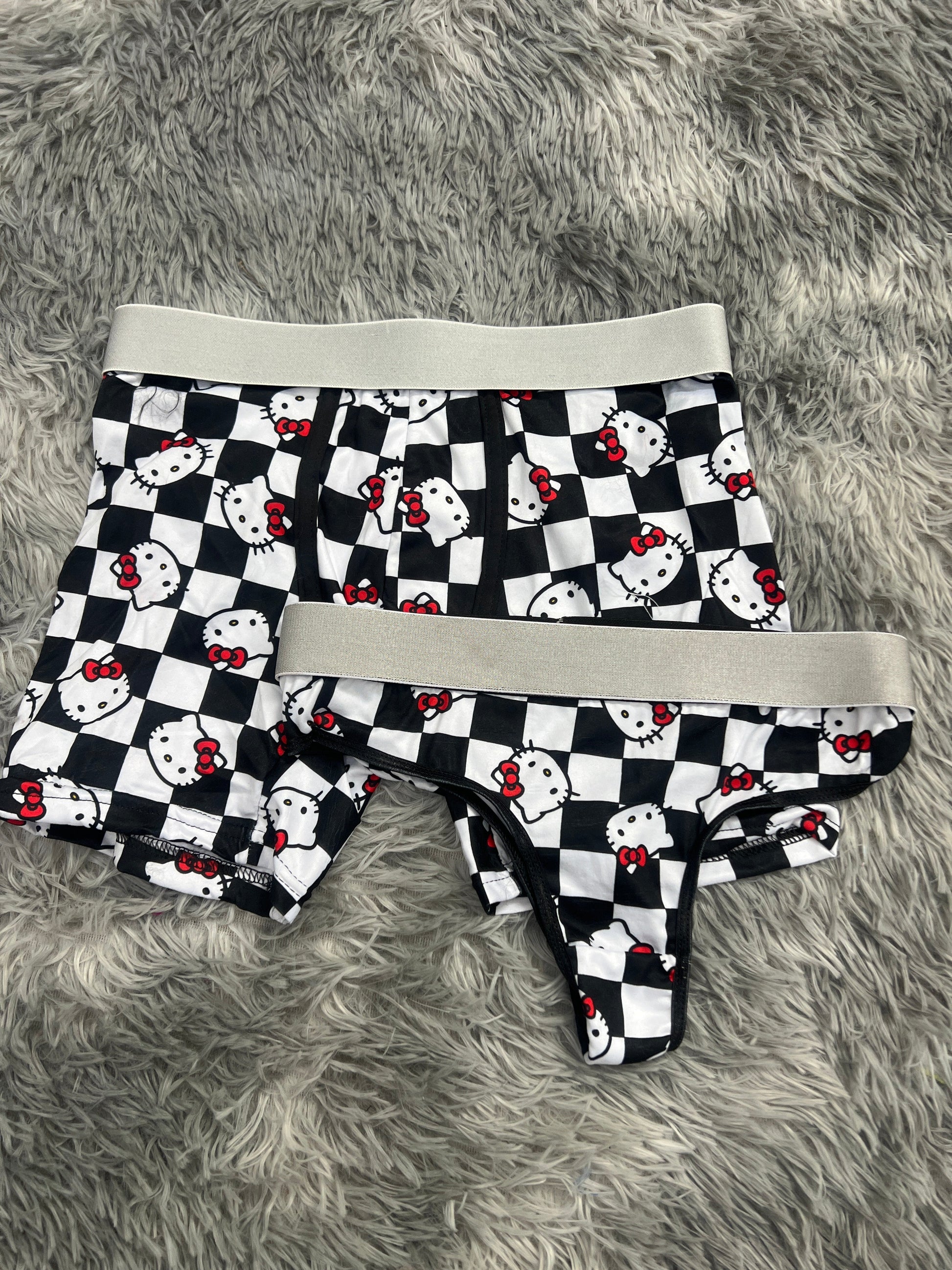 Kitty Plaid Black And White Duo With Thong - Fundies