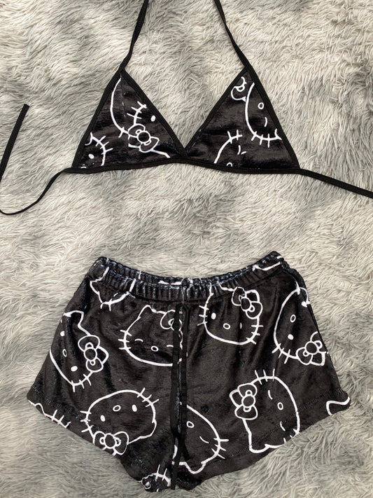 Hello Kitty White Outline Plush Top & Shorts Set
