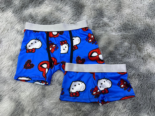 Blue spiderkitty matching couples boxer underwear