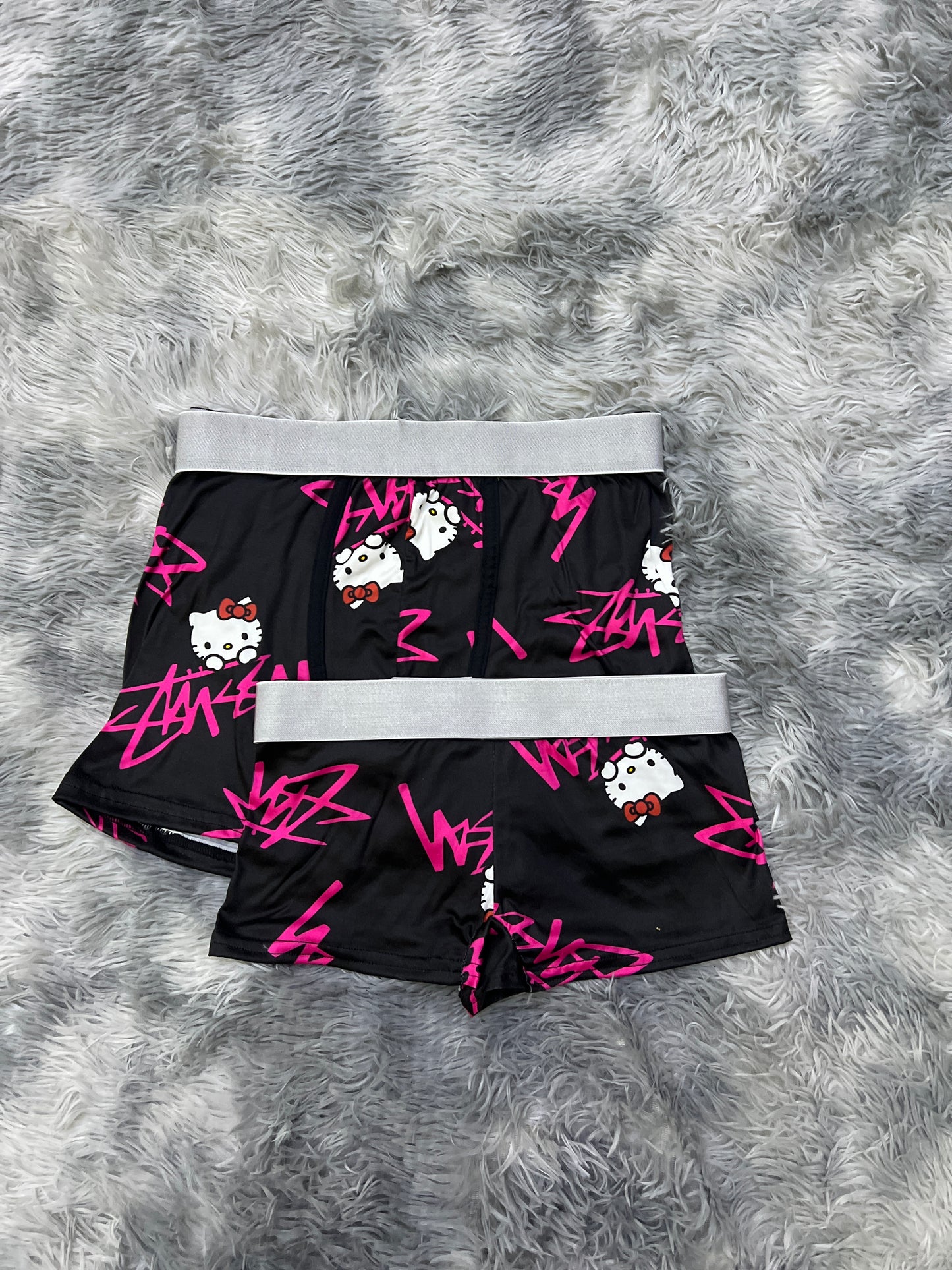 Hello kitty black Stussy matching couples boxer underwear