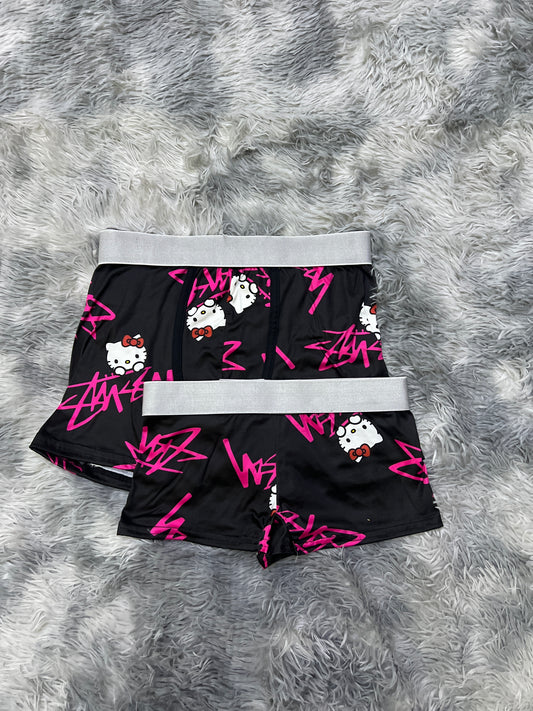 Hello kitty black Stussy matching couples boxer underwear