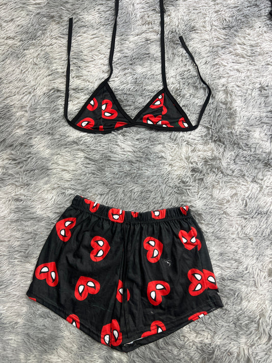 Deadpool Hearts Brush Matching Top & Short - Fundies