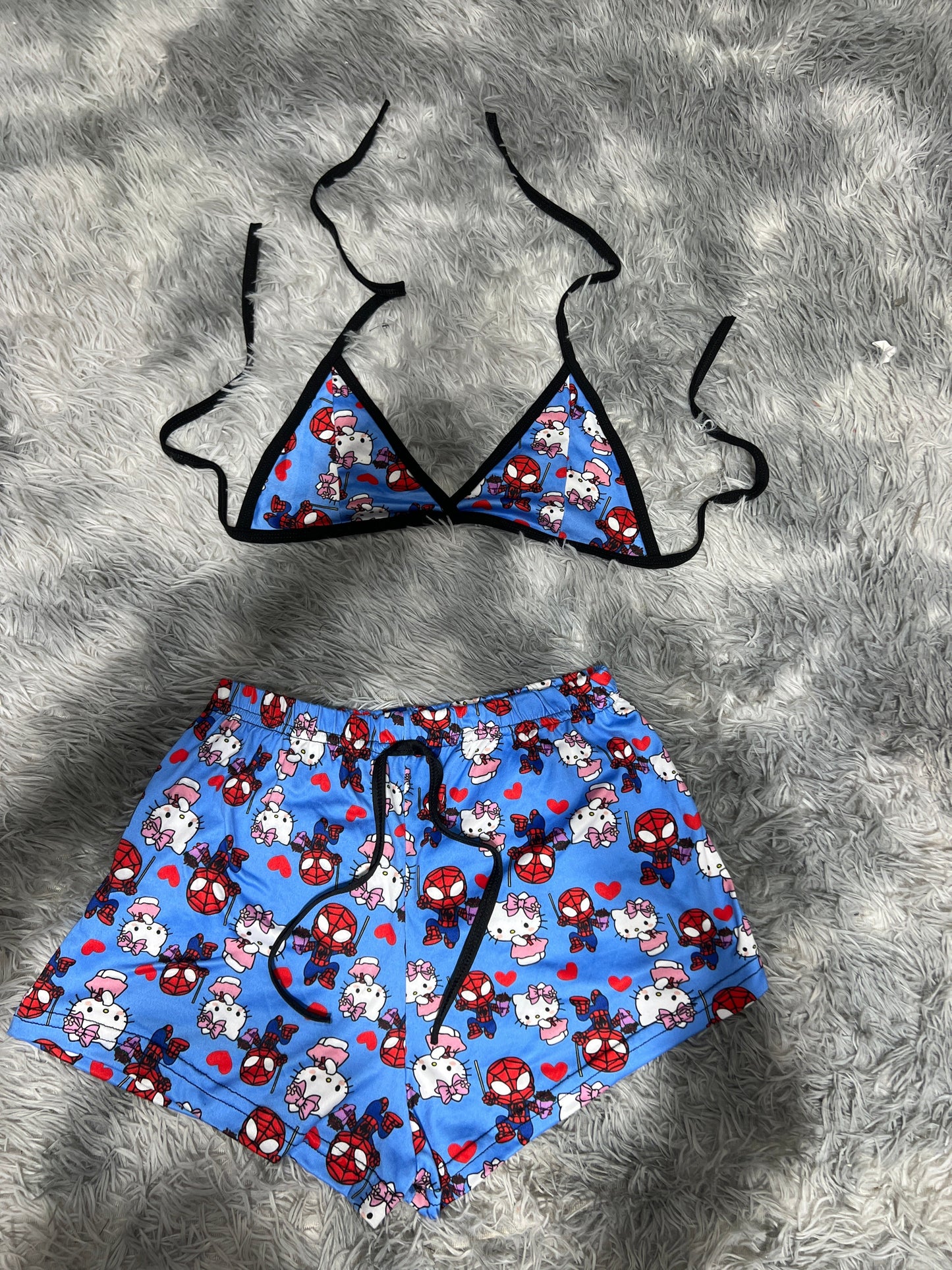 SpiderKitty Blue Brush Matching Top & Short - Fundies