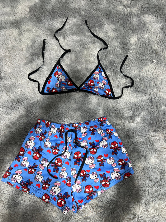 SpiderKitty Blue Brush Matching Top & Short - Fundies