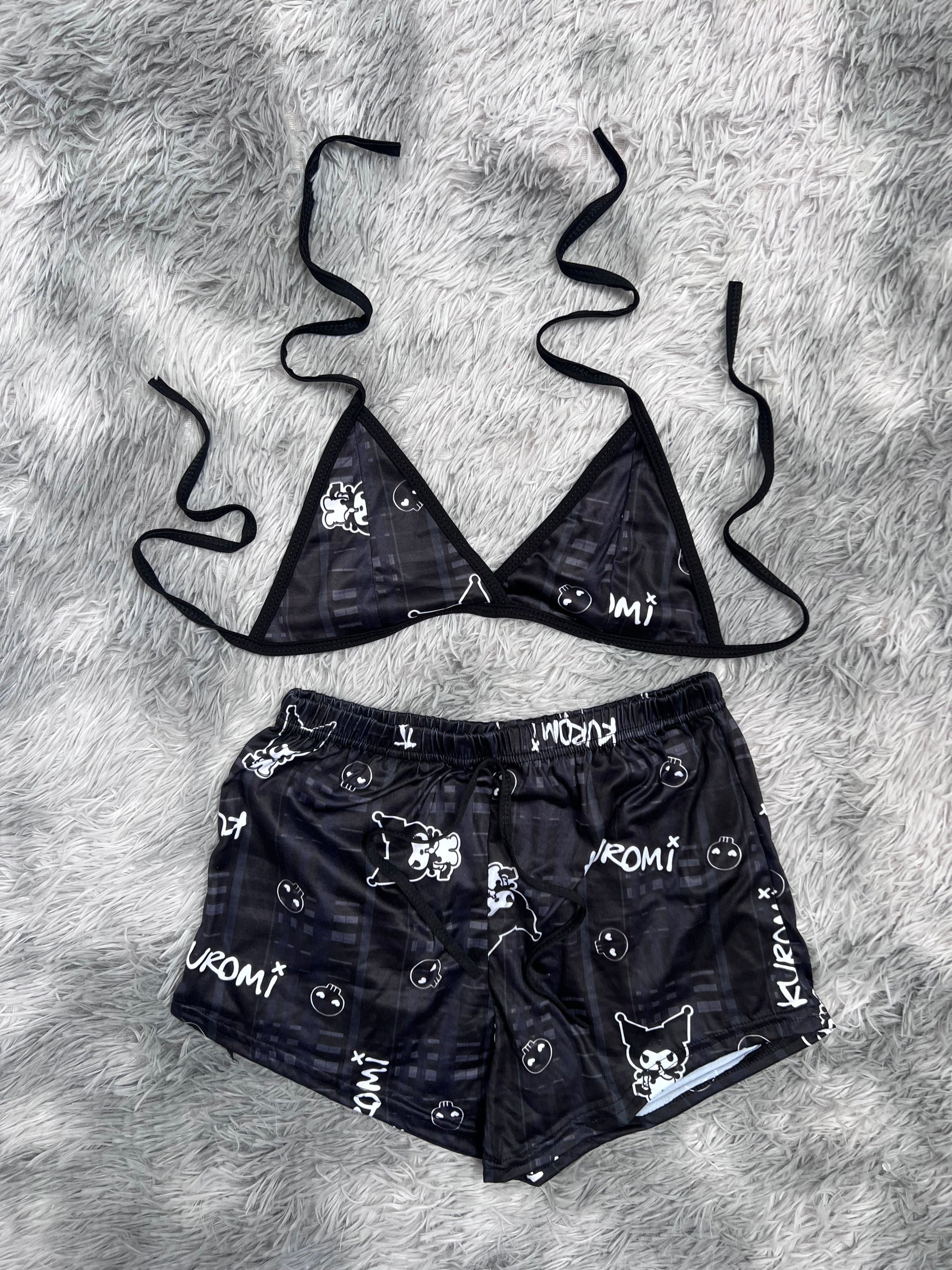 Kuromi Plaid Black Brush Matching Top & Short - Fundies
